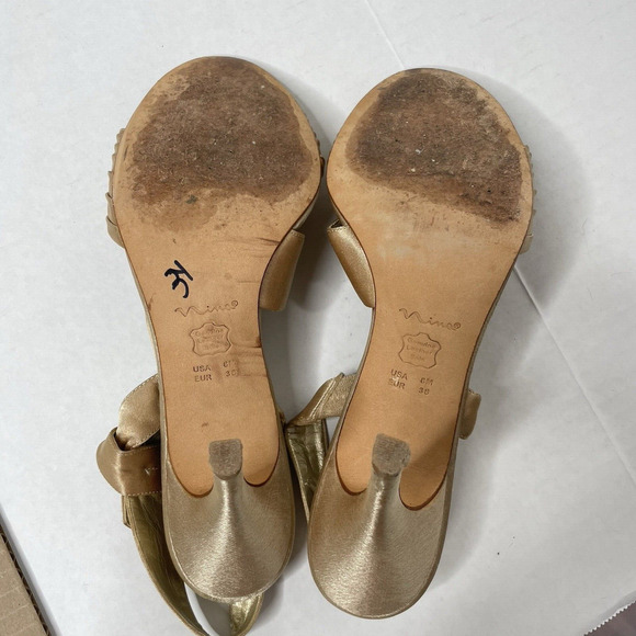 Nina Kitten Heels Shimmer Gold Bow Party Evening Y2K Peep Toe Glam 2000 8M - Picture 8 of 8